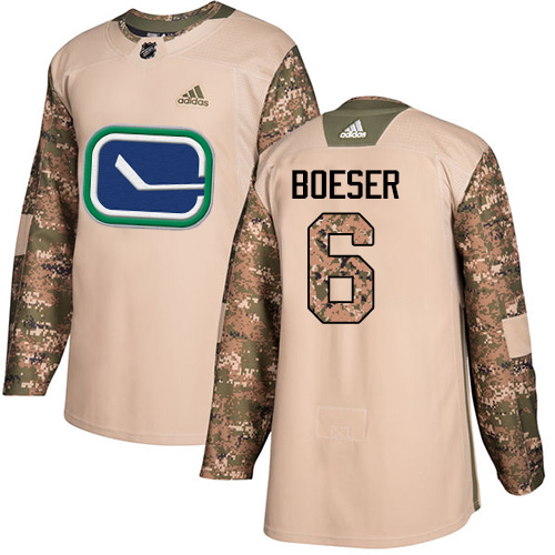 Adidas Canucks #6 Brock Boeser Camo Authentic Veterans Day Stitched NHL Jersey